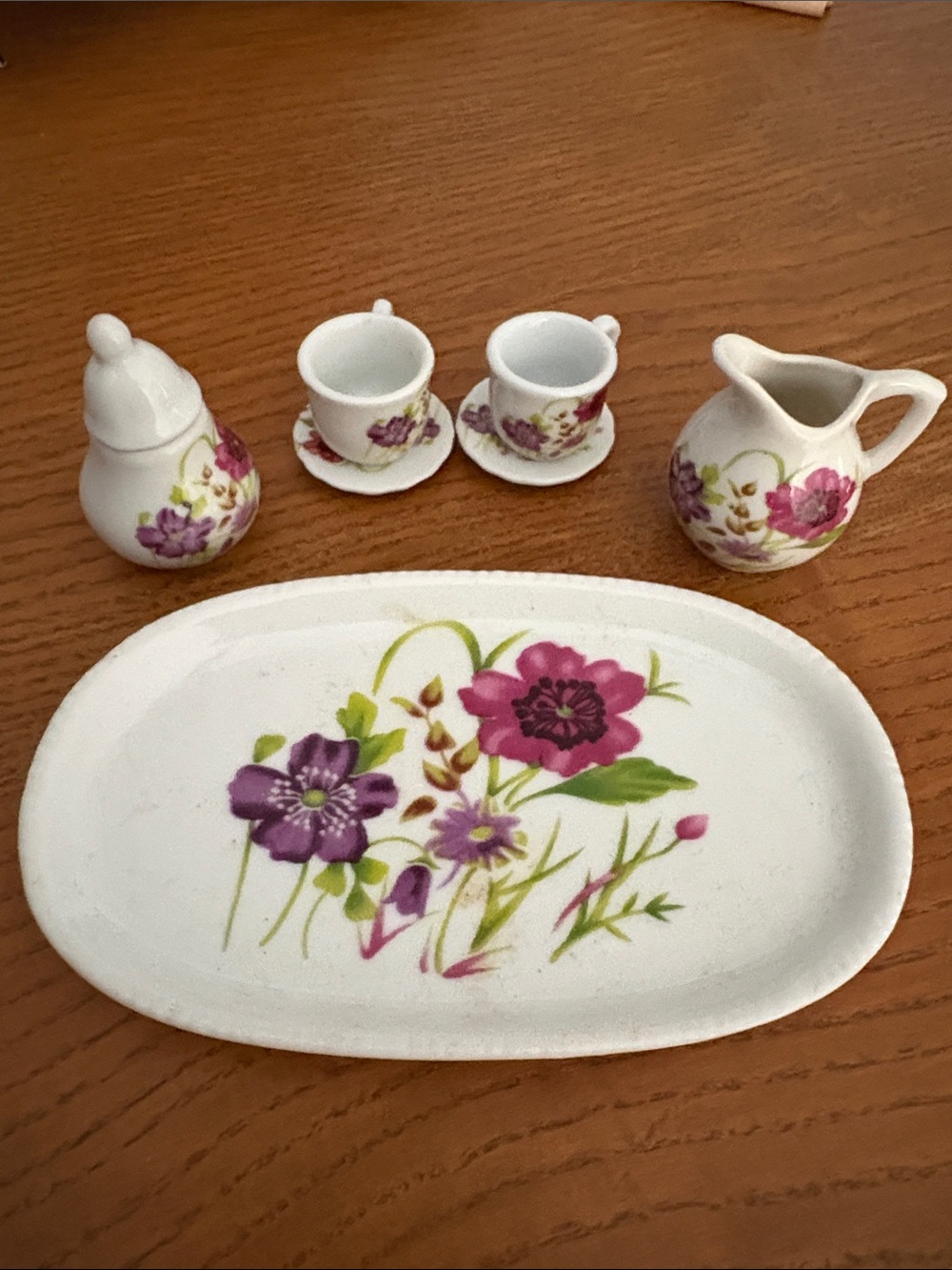Royal Norfolk White Miniature Tea Set with Pink and Purple Floral Design